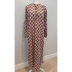 Roller Rabbit Paisley Print Caftan Dress Women’s S Pink Multi Side Slits Buttons